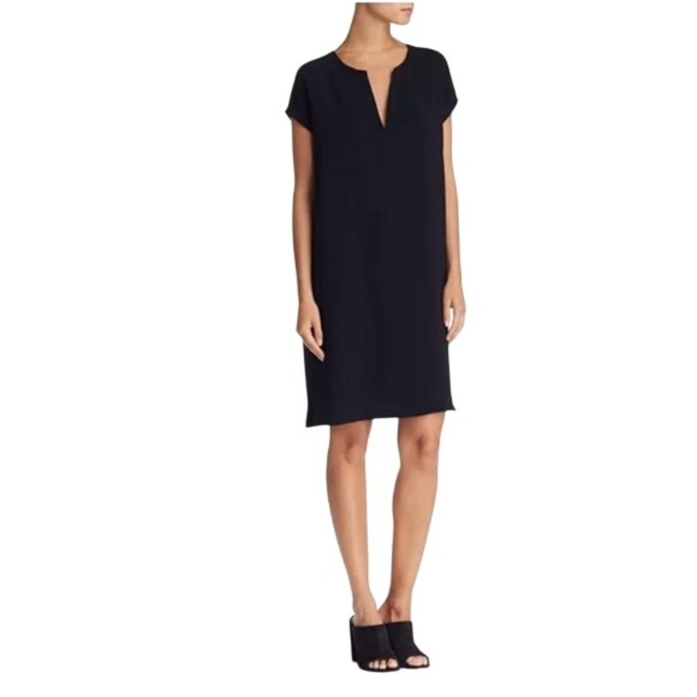 Theory Women's Saturnina‎ Urban Crepe Split V Neck Shift Dress Size Small